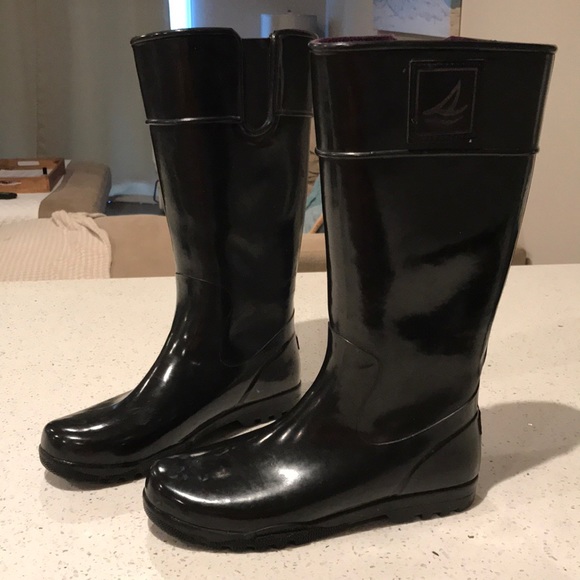 sperry black rubber boots